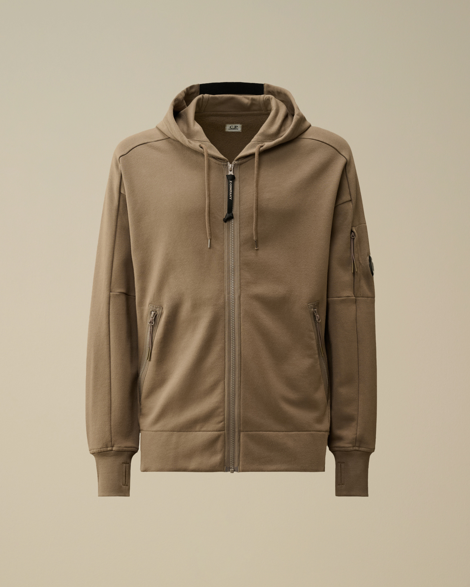 Diagonal Raised Fleece Zipped Hooded Sweatshirt