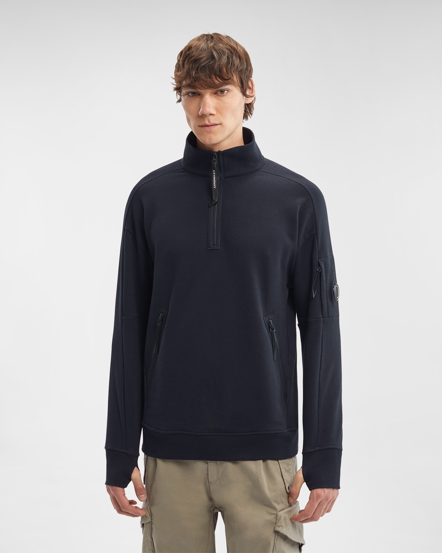 Diagonal Raised Fleece Stand Collar Sweatshirt