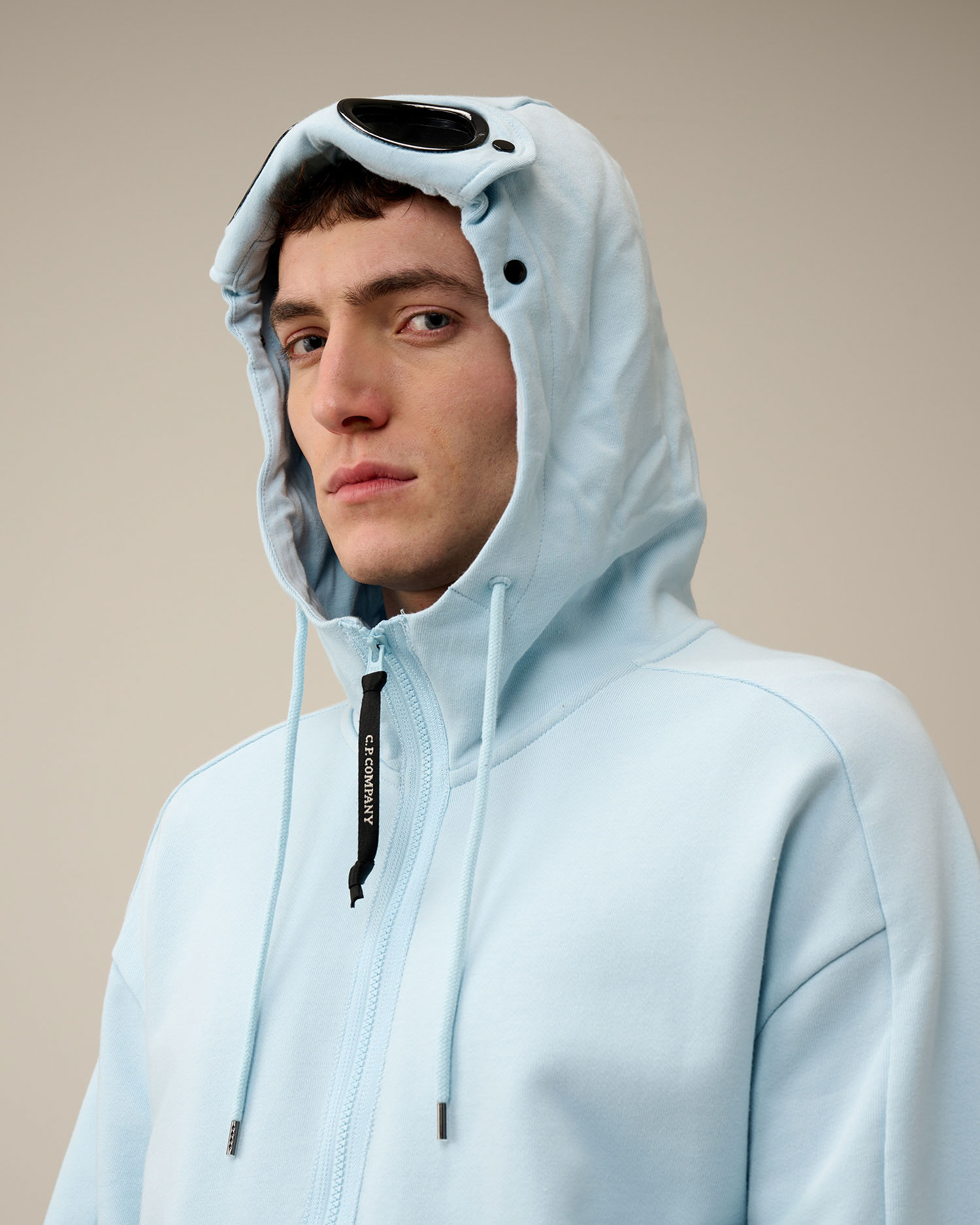 Diagonal Raised Fleece Goggle Zipped Hoodie