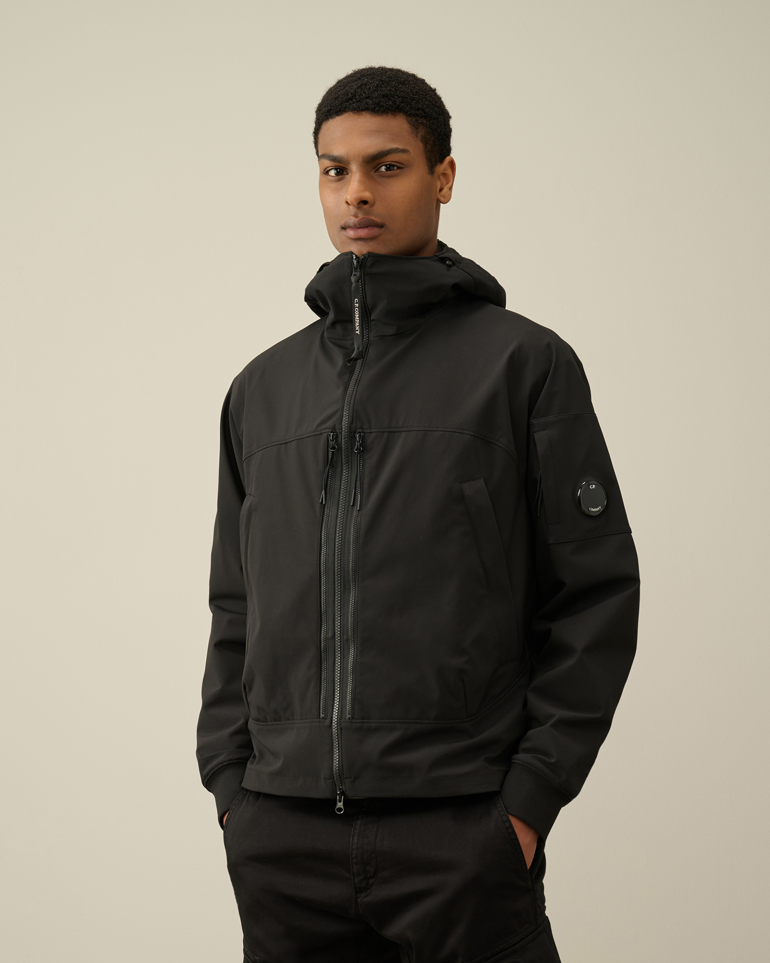 C.P. Company Lens-detail hooded puffer jacket - Black