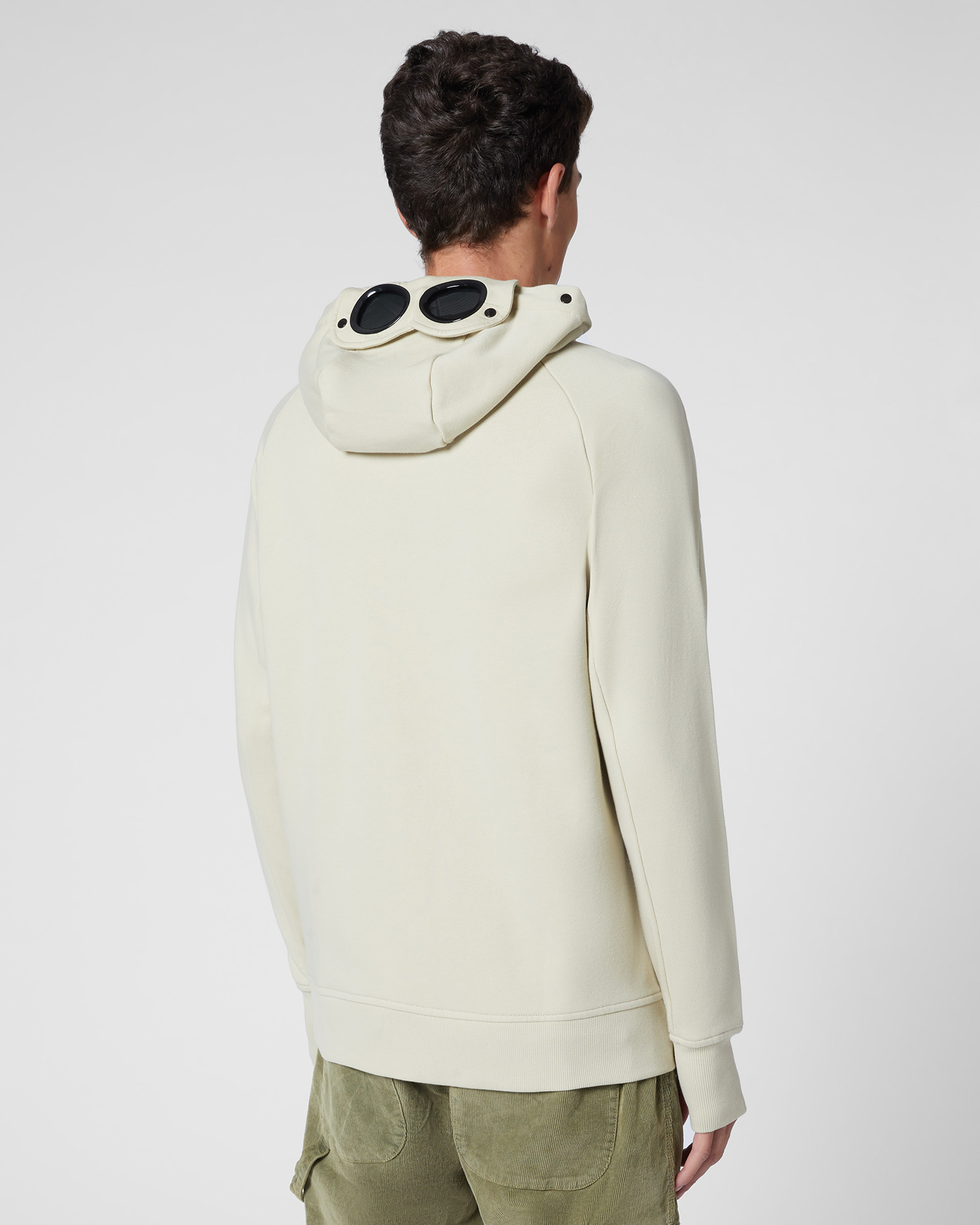 white cp company goggle hoodie